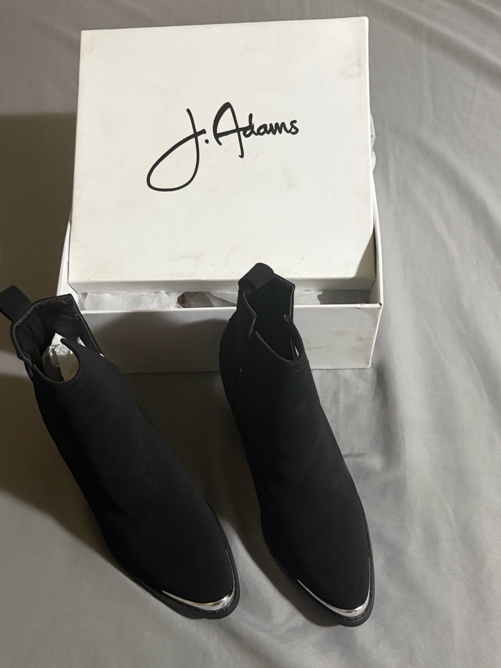J. Adams Black Ankle Booties with Silver Toe Trim